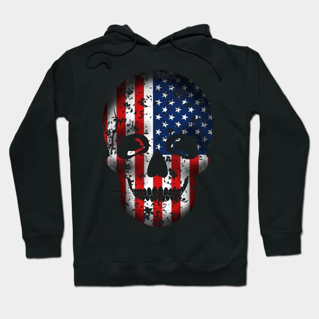 Distressed American flag and skull - USA Patriot Hoodie by BearCaveDesigns